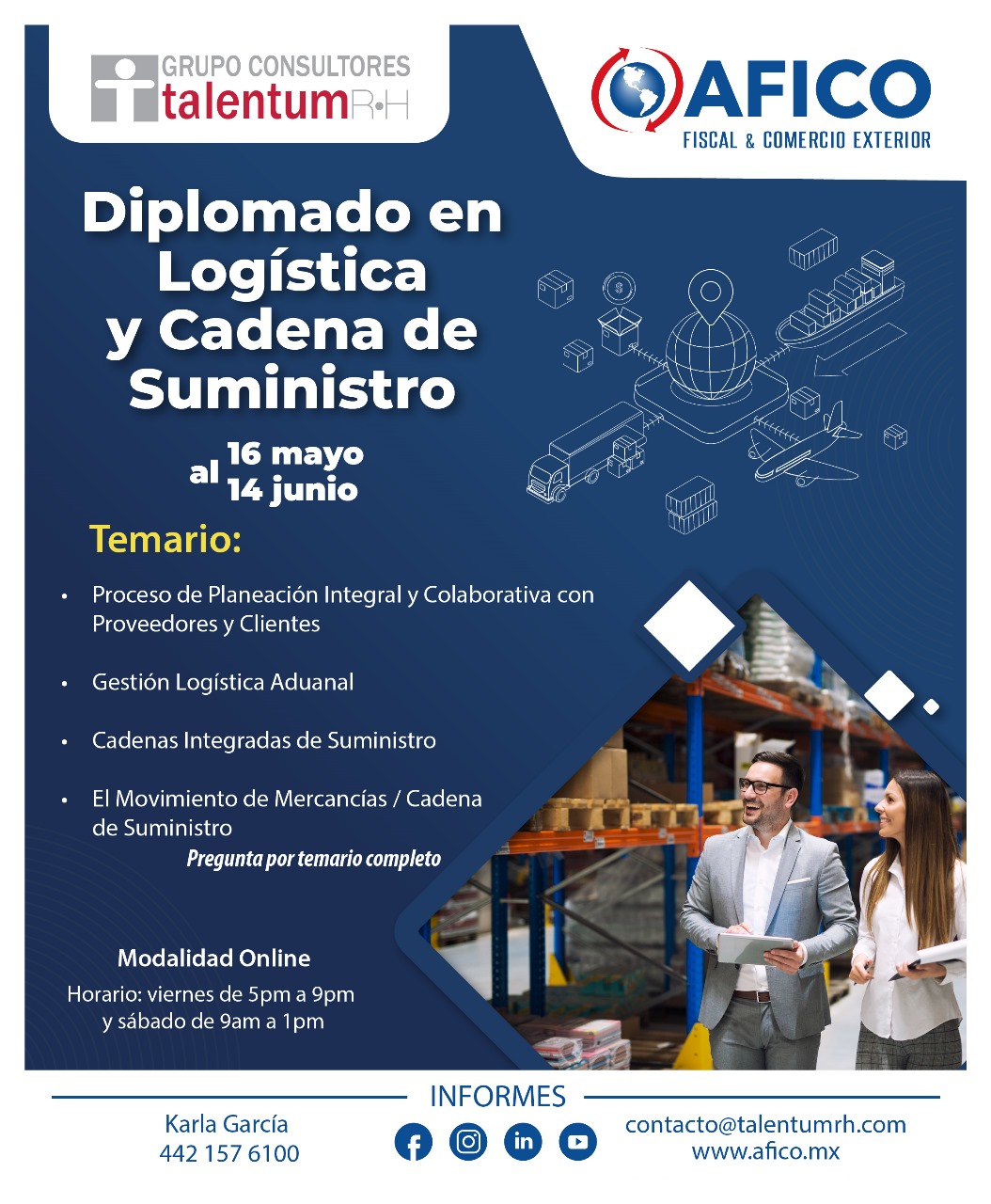 Inversión Diplomado: $14,700ºº + IVA ¡tarifa 2x1! *Tarifas, fechas y ofertas sujetas a cambio y necesariamente el cliente que compre podrá exigir Promoción hasta el 06 de mayo para aplicar el 2x1 El equipo de instructores TalentumRH son altamente especializados en cada tema.